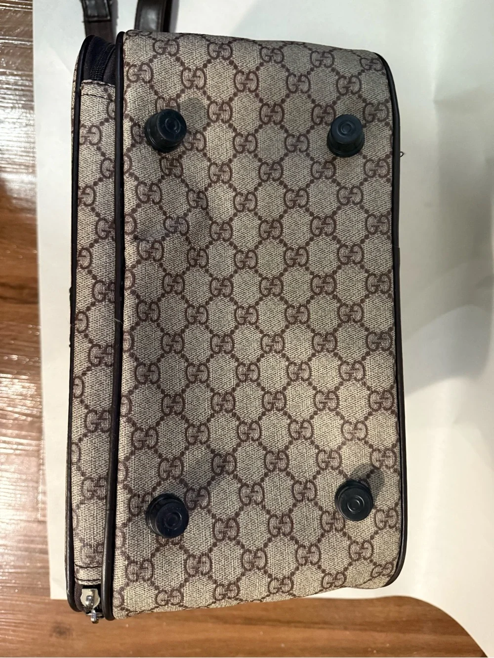 Vintage Gucci Web Striped Toiletry Bag Brown Trim Pre-owned